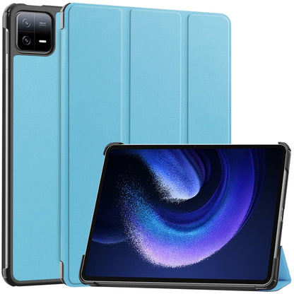 Sky blue 3-fold smart tablet case with textured leather-look and stand