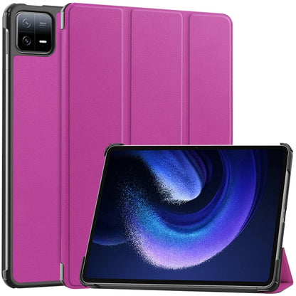 Purple 3-fold smart tablet case with textured leather-look and stand
