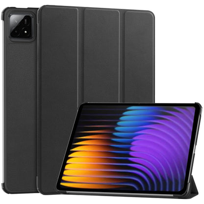 3-fold smart tablet case, dark gray textured leather with front stand and camera cutout
