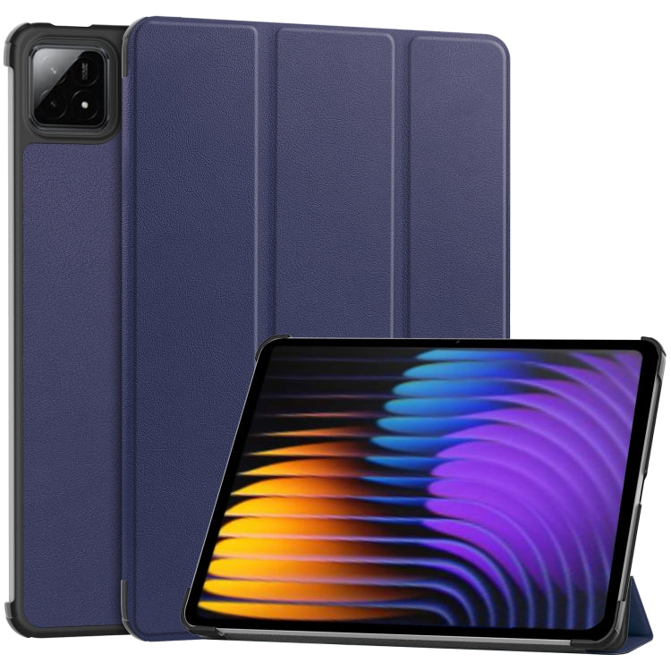 3-fold smart tablet case, navy textured leather with front stand and camera cutout