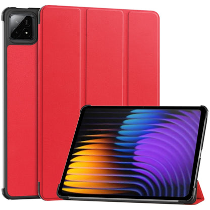 3-fold smart tablet case, red textured leather with front stand and camera cutout