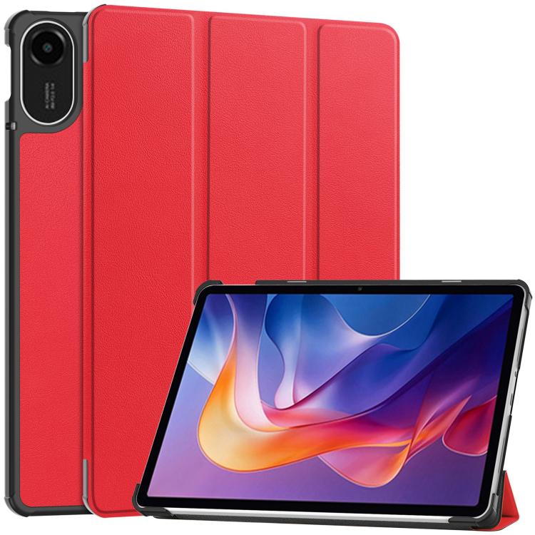 3-fold smart tablet case, red textured leather with front stand and corner cutout