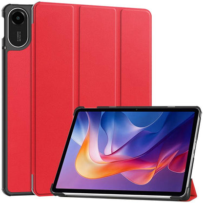 3-fold smart tablet case, red textured leather with front stand and corner cutout