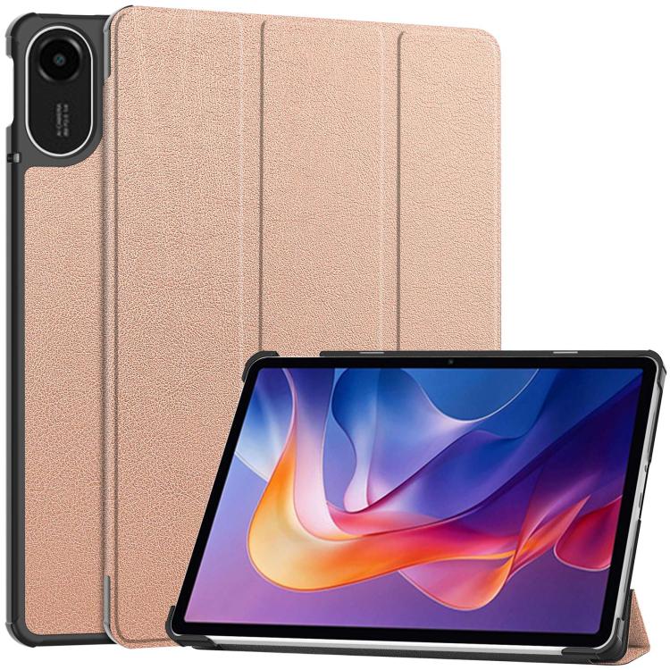 3-fold smart tablet case, beige textured leather with front stand and corner cutout