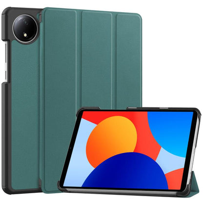 Green 3-fold smart tablet case with textured finish and fold-out stand.