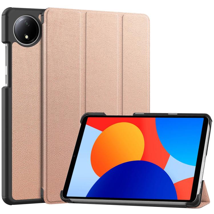 Beige 3-fold smart tablet case with textured finish and fold-out stand.