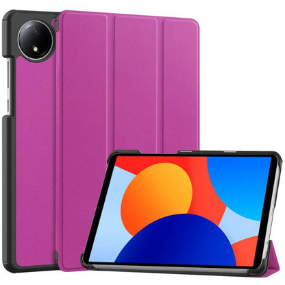 Magenta 3-fold smart tablet case with textured finish and angled stand.