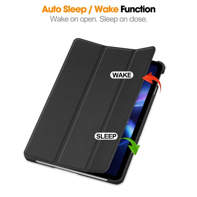 Black folio tablet case with magnetic sleep/wake cover and stand