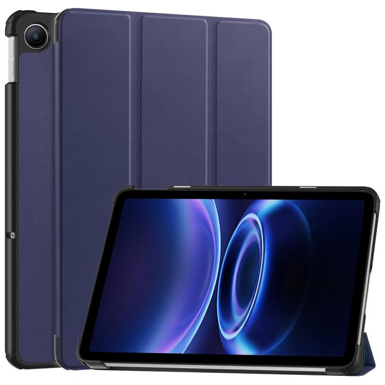 Dark blue 3-fold leather smart tablet case with stand and screen cover