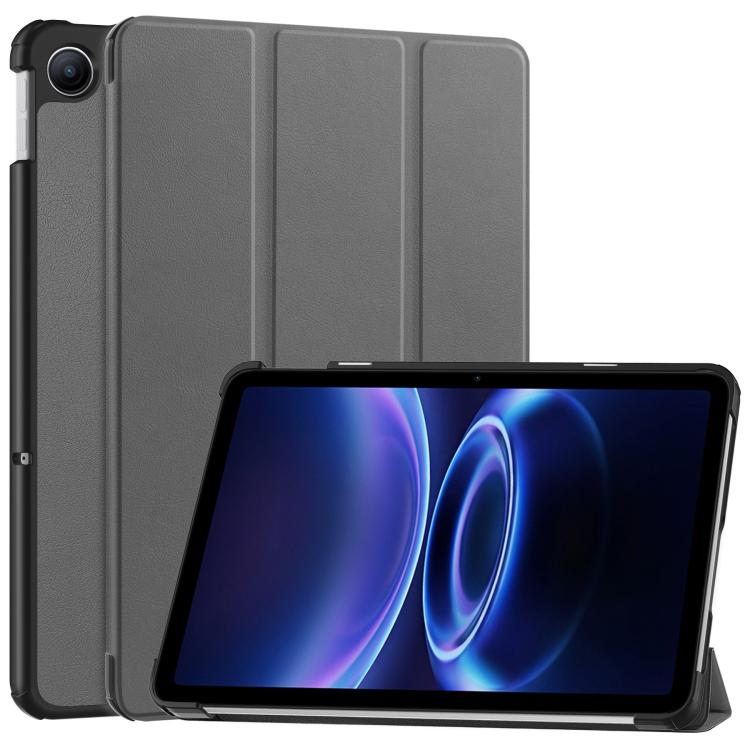 Leather 3-fold smart tablet case with stand, textured dark gray