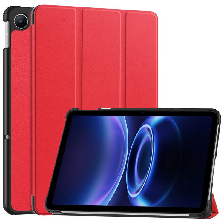 Leather 3-fold smart tablet case with stand, textured red