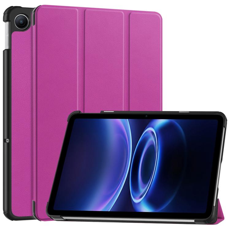 Leather 3-fold smart tablet case with stand, textured magenta