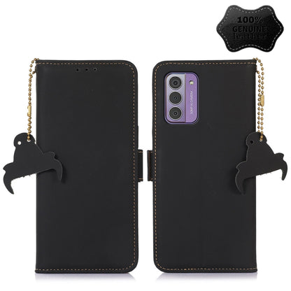 Genuine leather phone case, black folio with phone cutout and dangling charm with chain