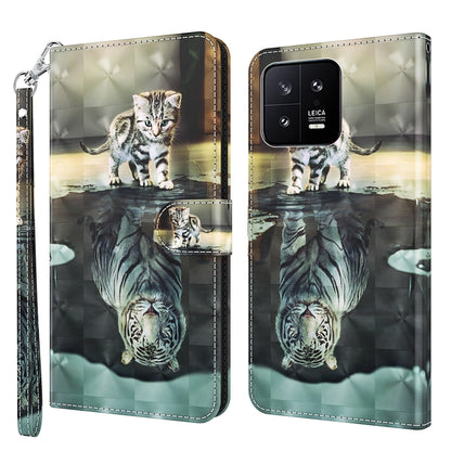 Flip leather phone case with cat and zebra pattern 3D painting, wallet-style flip cover