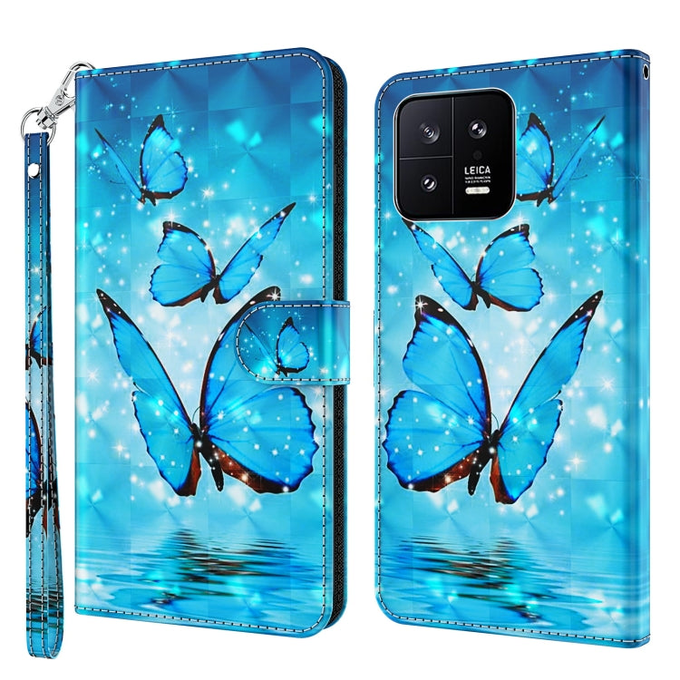 Flip leather phone case with blue butterfly and starry sky 3D painting pattern