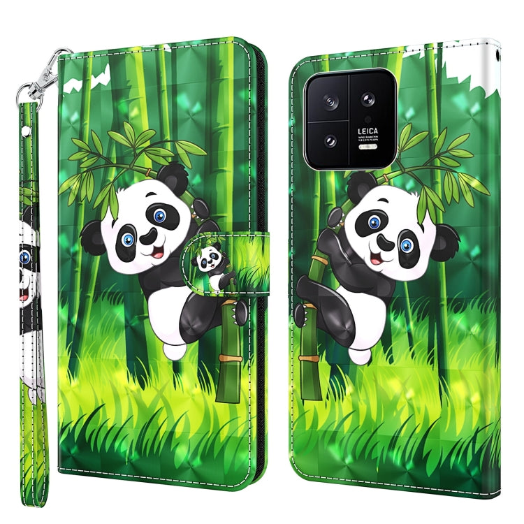 Flip leather phone case with green bamboo and cute panda bear illustration