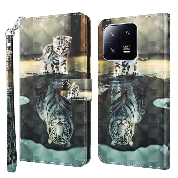 Flip leather phone case with tabby kitten and mirrored reflection graphic