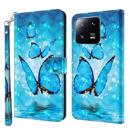 Flip leather phone case with blue butterflies and starry night splash pattern