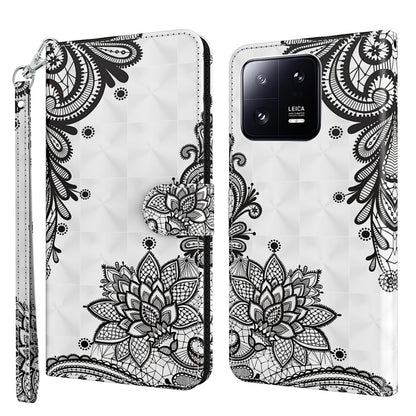 Flip leather phone case with black mandala lotus print on white