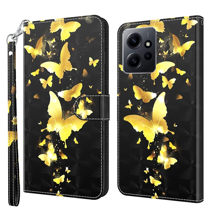 Flip leather phone case with gold butterflies on black