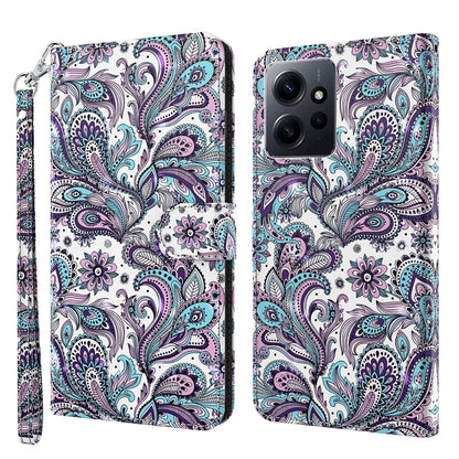 Flip leather phone case with purple paisley and teal bird pattern