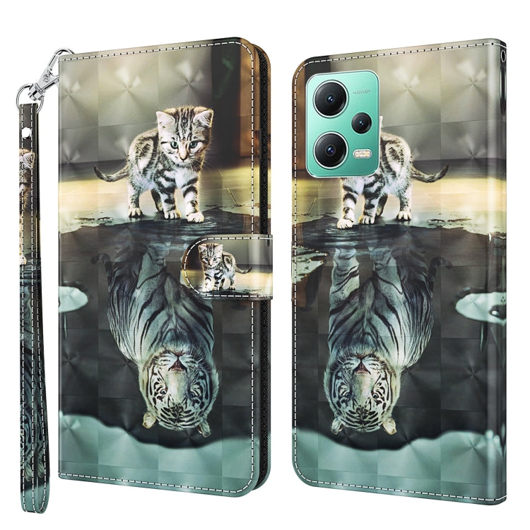 Flip phone case with cat and reflection graphic, quilted faux leather look, wrist strap.