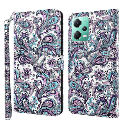 Flip phone case with purple and teal paisley pattern, faux leather with wrist strap.