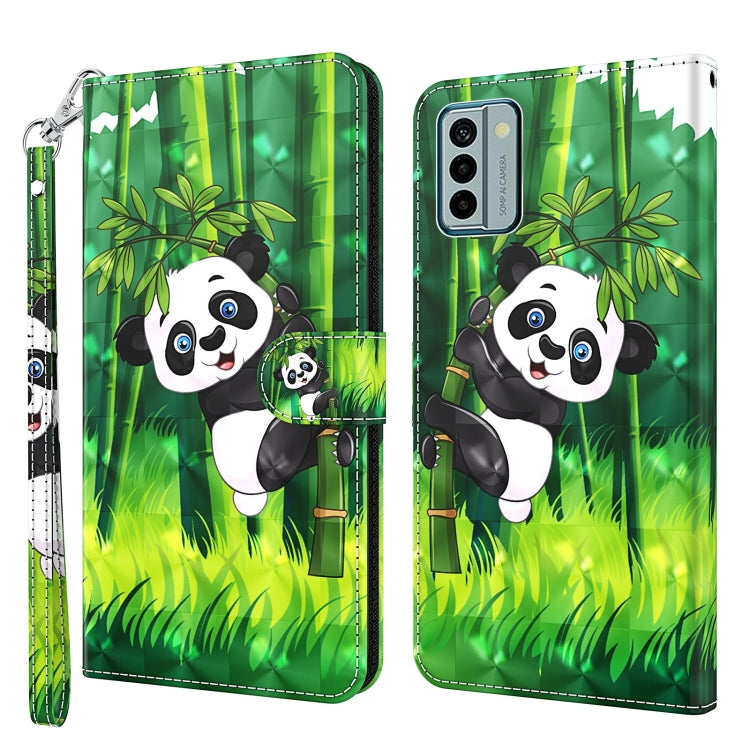 Flip leather phone case with green bamboo scene and cartoon panda figures