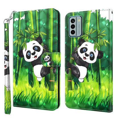 Flip leather phone case with green bamboo scene and cartoon panda figures