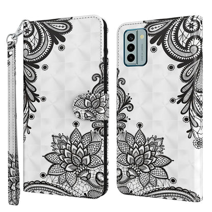 Flip leather phone case with black mandala lotus and paisley patterns on white
