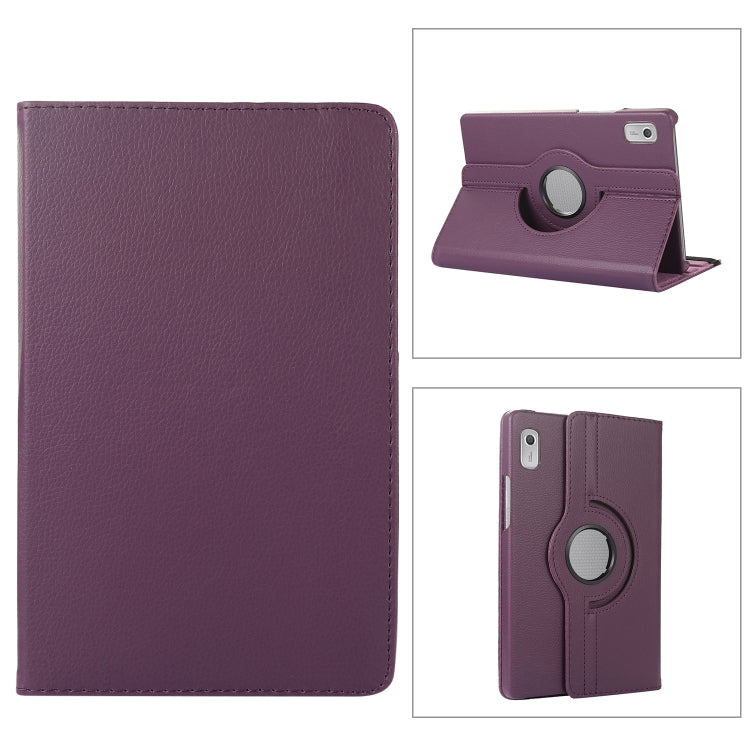 Purple litchi-texture leather tablet case with 360° rotating holder stand