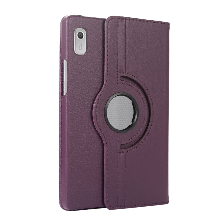 Purple litchi-texture leather tablet case with circular rotating stand