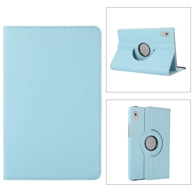 Sky blue litchi-texture leather tablet case with 360° rotating holder stand