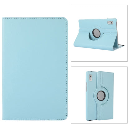 Sky blue litchi-texture leather tablet case with 360° rotating holder stand