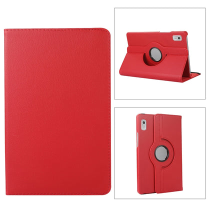 Red litchi-texture leather tablet case with 360° rotating holder stand
