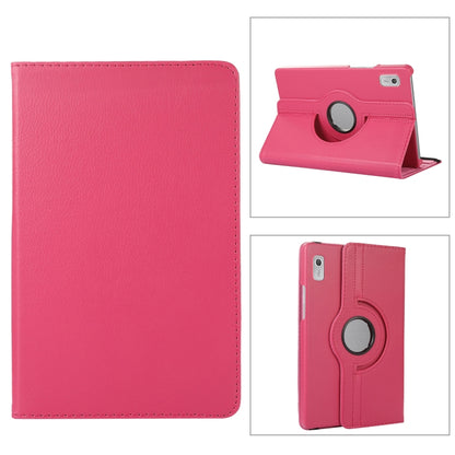 Rose red litchi-texture leather tablet case with 360° rotating holder stand