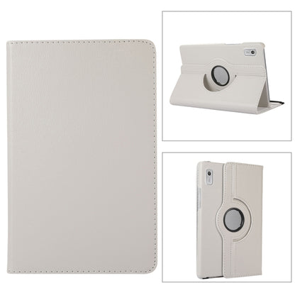 White litchi-texture leather tablet case with 360° rotating holder stand
