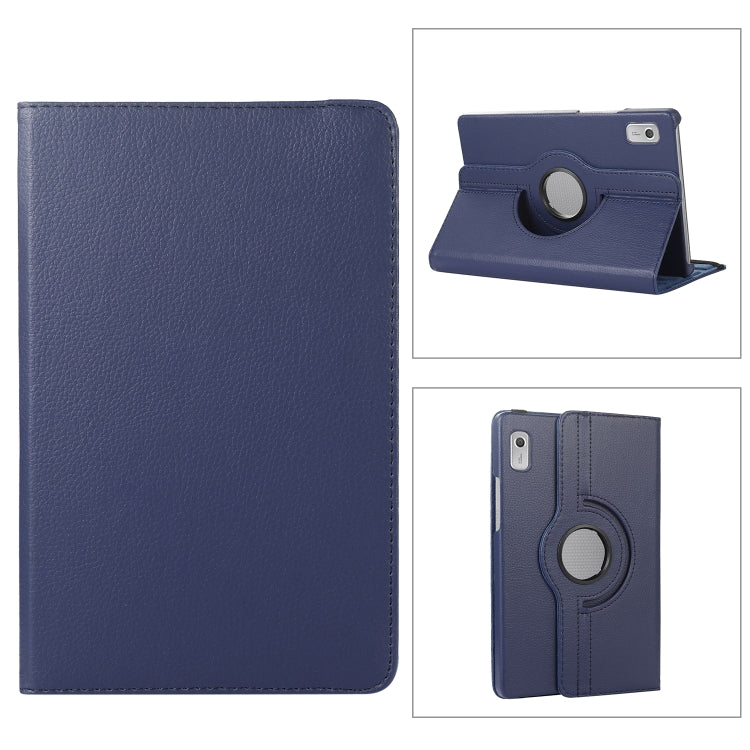 Dark blue litchi-texture tablet case with 360 rotation ring holder stand