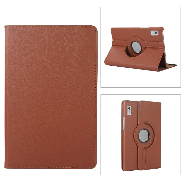 Brown litchi-texture tablet case with 360 rotation ring holder and stand