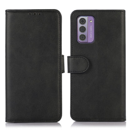 Black leather-texture flip phone case front and back view with camera cutout