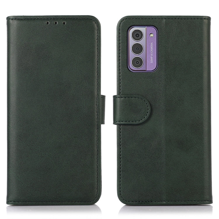 Cow-texture leather wallet phone case, green, front and back with camera cutout