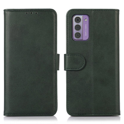 Cow-texture leather wallet phone case, green, front and back with camera cutout
