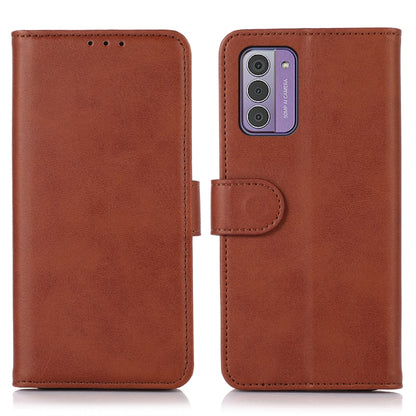 Cow-texture leather wallet phone case, brown, side strap and camera cutout