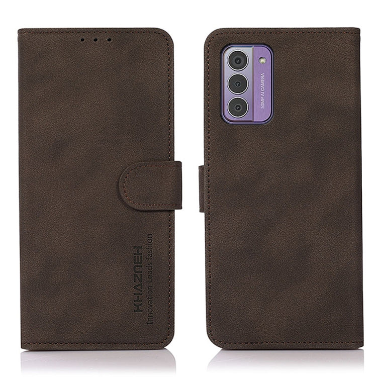 KHAZNEH matte leather phone case with folio flap and strap, brown