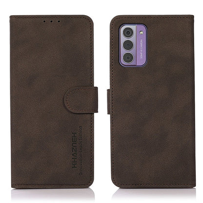 KHAZNEH matte leather phone case with folio flap and strap, brown