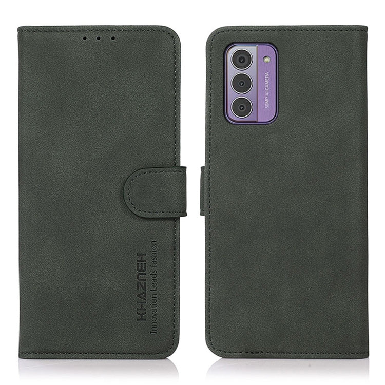 KHAZNEH matte leather phone case folio with strap, green
