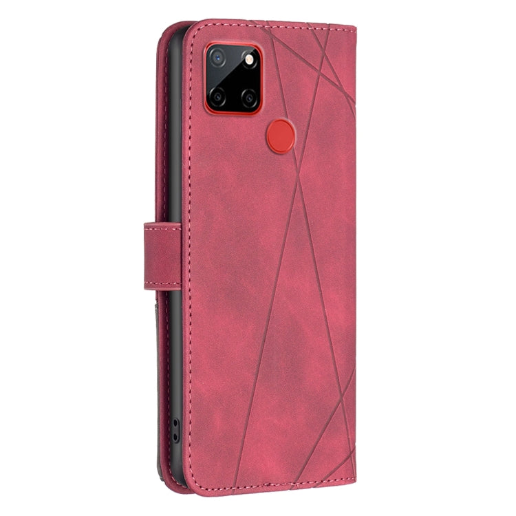 Red leather phone case with rhombus texture, magnetic buckle, camera cutout