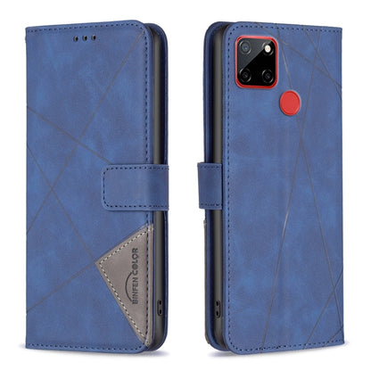 Blue leather phone case with rhombus texture, magnetic buckle flip cover, card slot