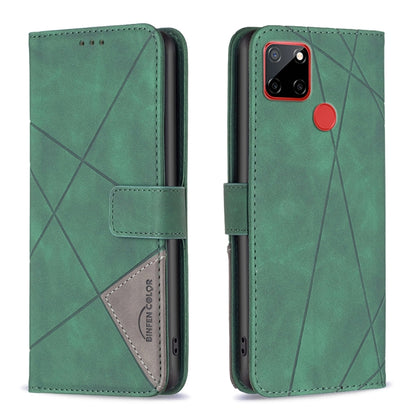 Green leather phone case with rhombus texture, magnetic buckle flip cover, card slot