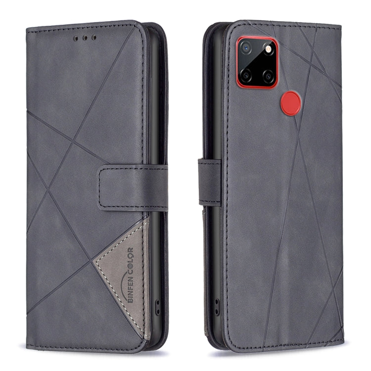 Grey leather phone case with rhombus texture, magnetic buckle, flip cover